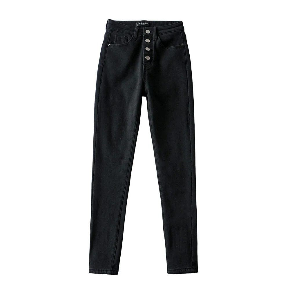 Womengaga four buttons fall new high waist high denim sexy pants high flexibility pencil jeans e58y