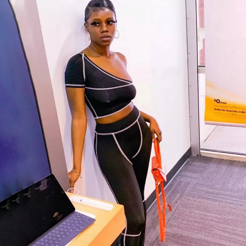 Summer Striped Tracksuit Fitness Single Shoulder Sexy Crop Top and Sweatpants Women's 2 Piece Sets Outfits Clothes Ropa De Mujer
Summer Striped Tracksuit Fitness Single Shoulder Sexy Crop Top and Sweatpants Women's 2 Piece Sets Outfits Clothes Ropa De Mujer