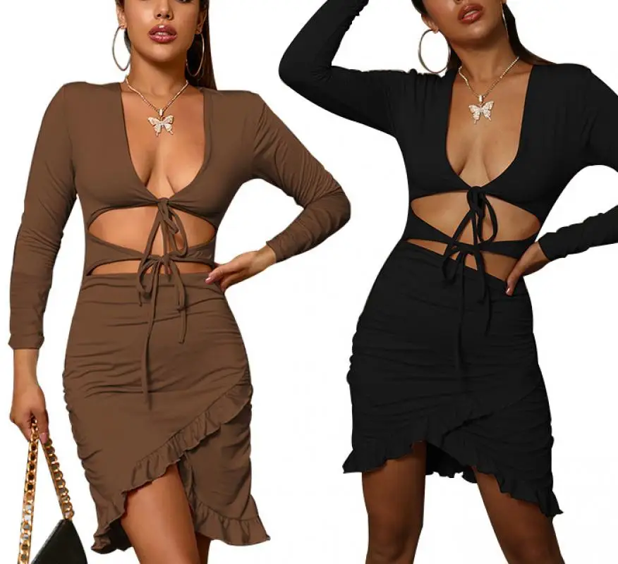 Solid Sexy Hollow Out Dress Women Long Sleeve Deep Lace Up V Neck Slim Party Sexi Sukienka Lady Mini Bodycon Dresses Vestido
Solid Sexy Hollow Out Dress Women Long Sleeve Deep Lace Up V Neck Slim Party Sexi Sukienka Lady Mini Bodycon Dresses Vestido