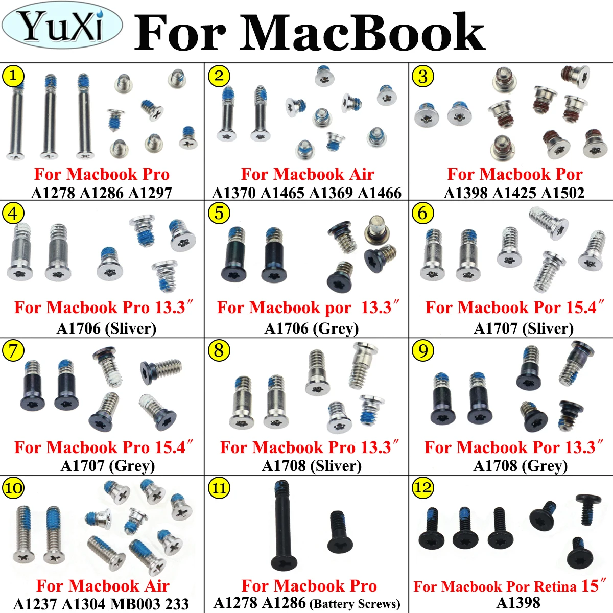 YuXi For MacBook Pro Retina Back Cover Screw For Macbook A1278 A1286 A1297 A1398 A1425 A1707 Computer Case Bottom Cover Screws
YuXi For MacBook Pro Retina Back Cover Screw For Macbook A1278 A1286 A1297 A1398 A1425 A1707 Computer Case Bottom Cover Screws