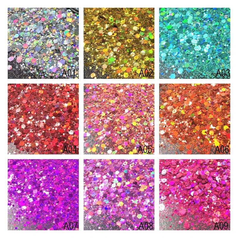 12Color 100g 500g Wholesale Colorful Hexagon Holographic Silver Gold Eye Face Crafts Nail Art Body Laser Glitter Chunky Powder
12Color 100g 500g Wholesale Colorful Hexagon Holographic Silver Gold Eye Face Crafts Nail Art Body Laser Glitter Chunky Powder