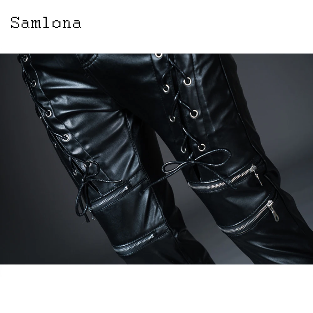 Men PU Leather Pants Trendy 2021 Spring Autumn Lace-up Slimming Pantalon Male Skinny Trouser Punk Style Black Faux Leather Pants
Men PU Leather Pants Trendy 2021 Spring Autumn Lace-up Slimming Pantalon Male Skinny Trouser Punk Style Black Faux Leather Pants