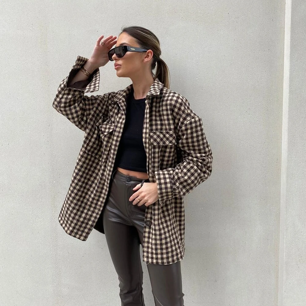 XIKOM 2021 женское клетчатое однобортное Свободное пальто с отложным воротником и длинным рукавом Женская винтажная офисная модная верхняя оде... 
XIKOM 2021 женское клетчатое однобортное Свободное пальто с отложным воротником и длинным рукавом Женская винтажная офисная модная верхняя оде...