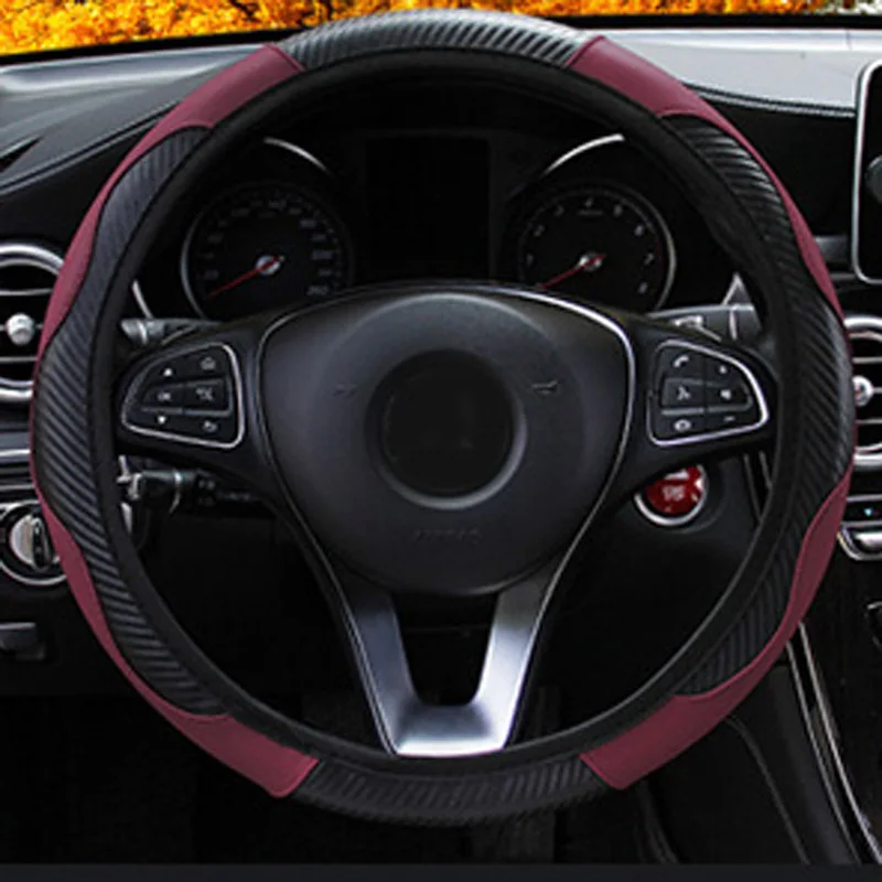 1pc Steering Wheel Cover Interior Protector Wine Red Car Carbon Fiber Leather Elastic Useful
1pc Steering Wheel Cover Interior Protector Wine Red Car Carbon Fiber Leather Elastic Useful
