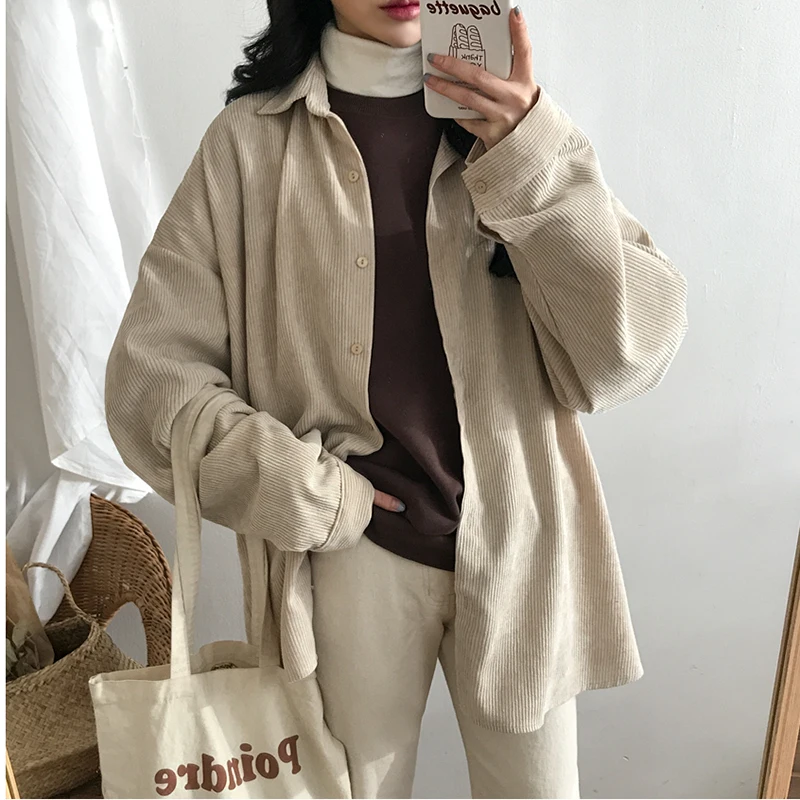 WICCON BF Style Texture Corduroy Chic Retro Soft Sweet Loose Warm Solid Women Oversize Tops Loose All-Match Shirts 3 Colors
WICCON BF Style Texture Corduroy Chic Retro Soft Sweet Loose Warm Solid Women Oversize Tops Loose All-Match Shirts 3 Colors