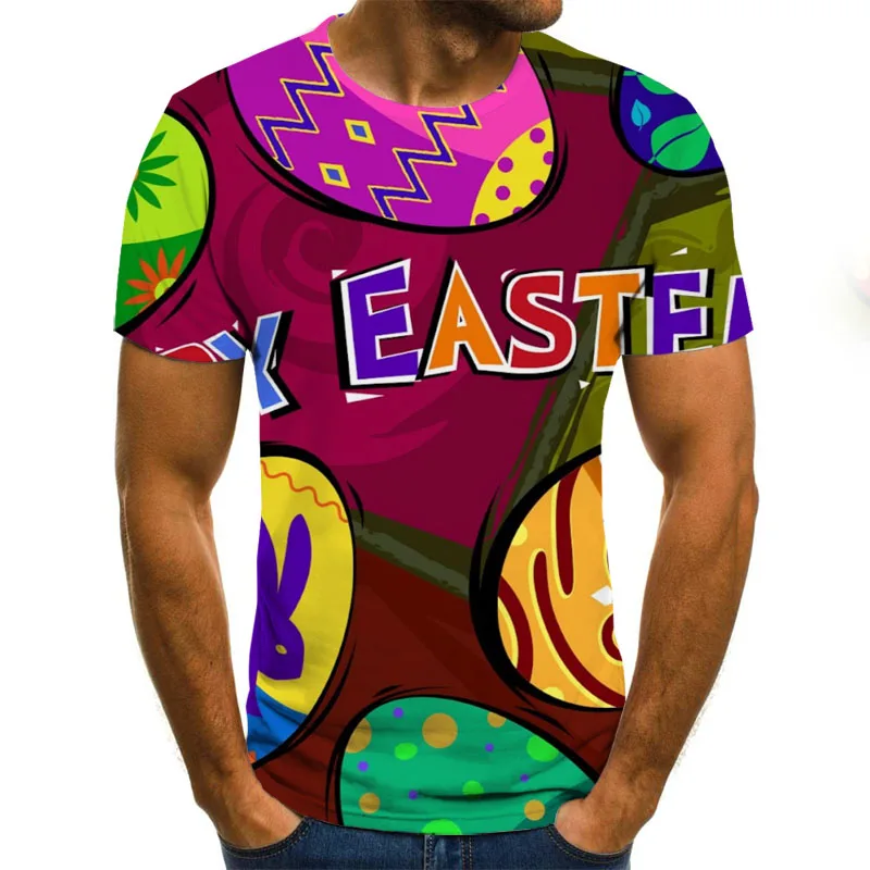 Halloween colored eggs 3D printing Tshirt summer short sleeved Tee shirt fashion trend men slim round neck T shirt|Мужские футболки| |
