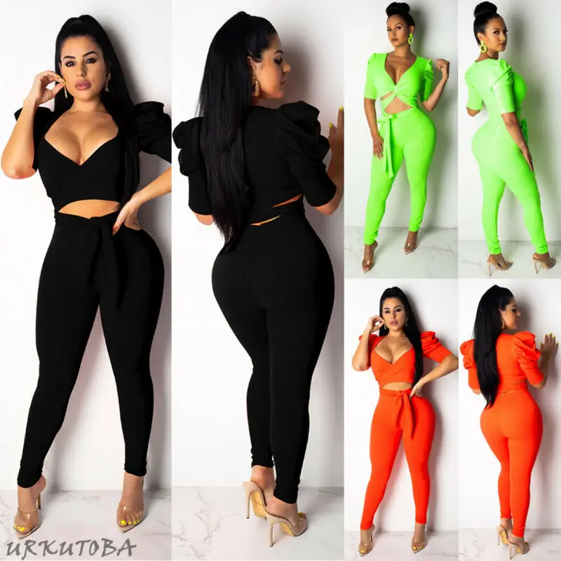2pcs Women Half Sleeve Bandage Tops + Long Pants Outfits Set Summer Ladies Jumpsuit Evening Party Playsuit Casual Clothes Sets
2pcs Women Half Sleeve Bandage Tops + Long Pants Outfits Set Summer Ladies Jumpsuit Evening Party Playsuit Casual Clothes Sets