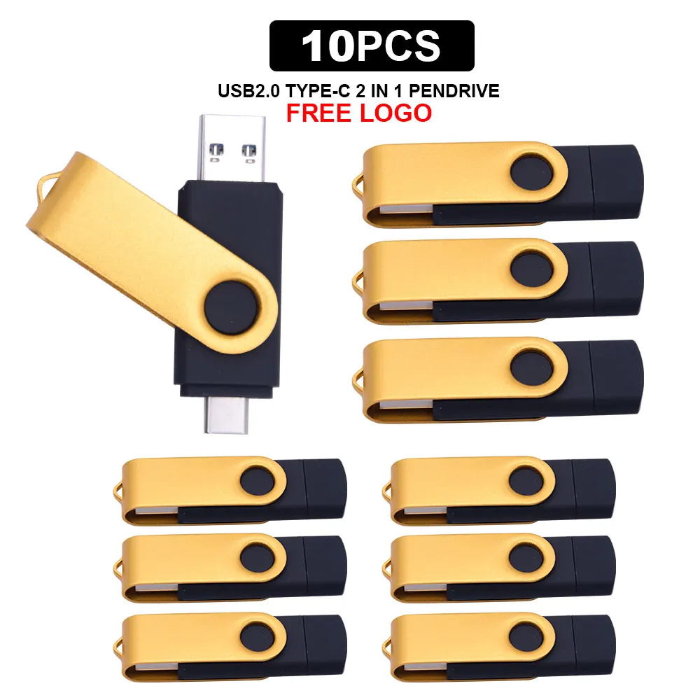 10 шт. 360 Поворот type-c USB Flash drive cle sd-карты до 64 ГБ 2 0 смарт-телефон Флеш накопитель 16G/32g