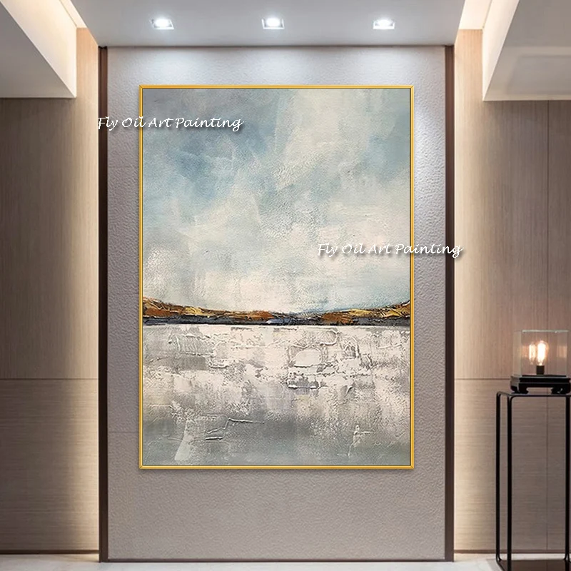 

Абстрактная белая синяя постер морское облако холст 100% ручная работа картина маслом для гостиной большой размер Озеро Лодка на стену художественные картины