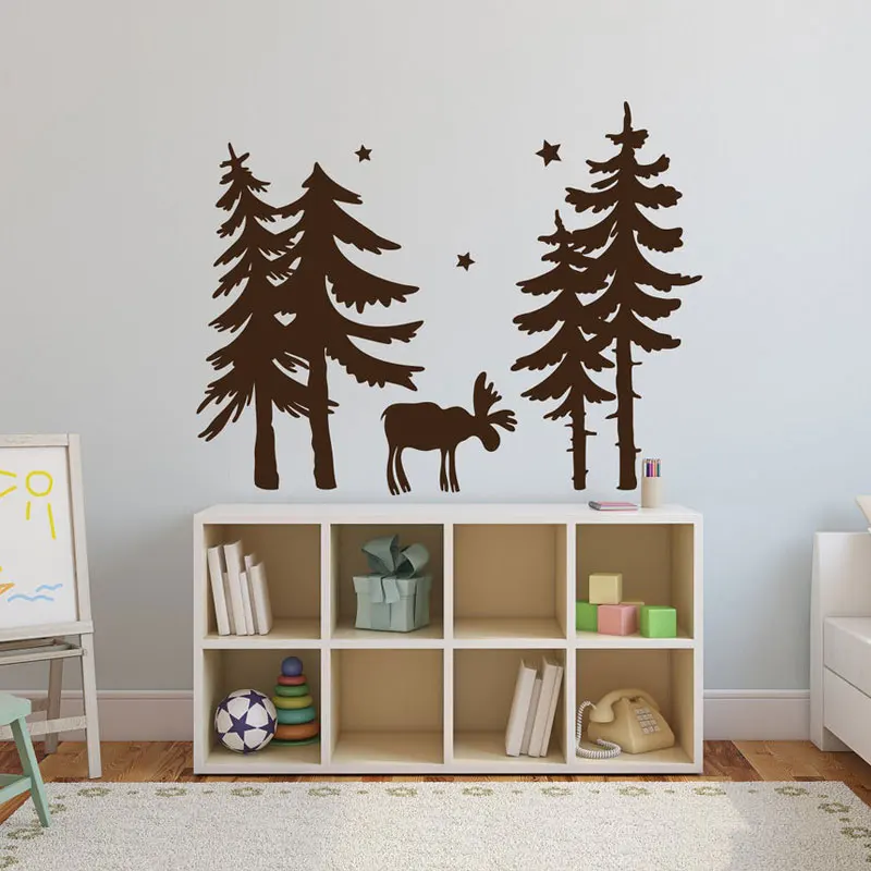 

Woodland Moose Forest Trees Wall Stickers Vinyl Home Decor For Kids Room Nursery Decals Animals Decoration Removable Murals 4382