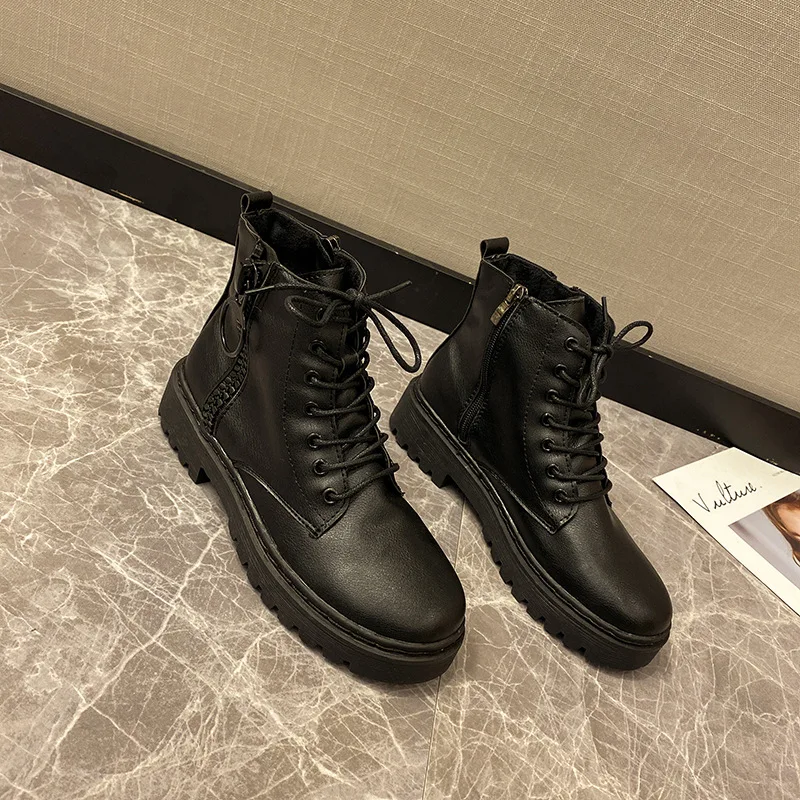 Solid Black Leather Boots Women Shoes Woman Lace Up Zipper Thick Sole Platform Shoes Female Ankle Boots New Spring Winter Boots
Solid Black Leather Boots Women Shoes Woman Lace Up Zipper Thick Sole Platform Shoes Female Ankle Boots New Spring Winter Boots