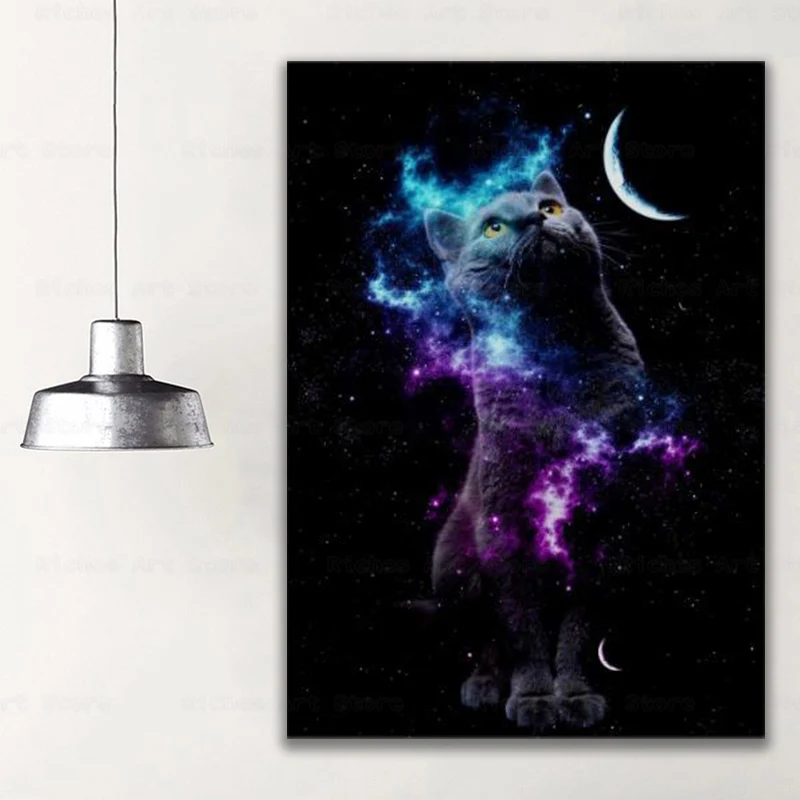 

Modern Graffiti Art Animals Cat and Wolf On the Moon Canvas PaintingOil Painting Posters Modern Wall Art inLivingroom Home Decor