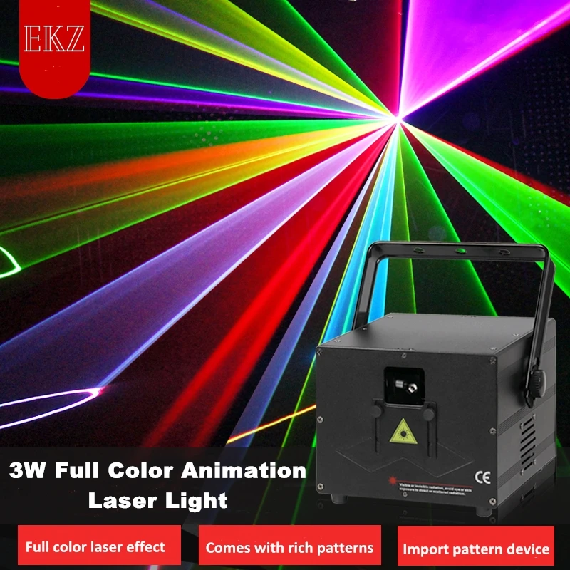 

Полноцветный анимационный лазерный светильник RGB DMX512, 3 Вт, для дискотеки, лазерный эффект, проектор, профессиональный лазерный узор для дид...