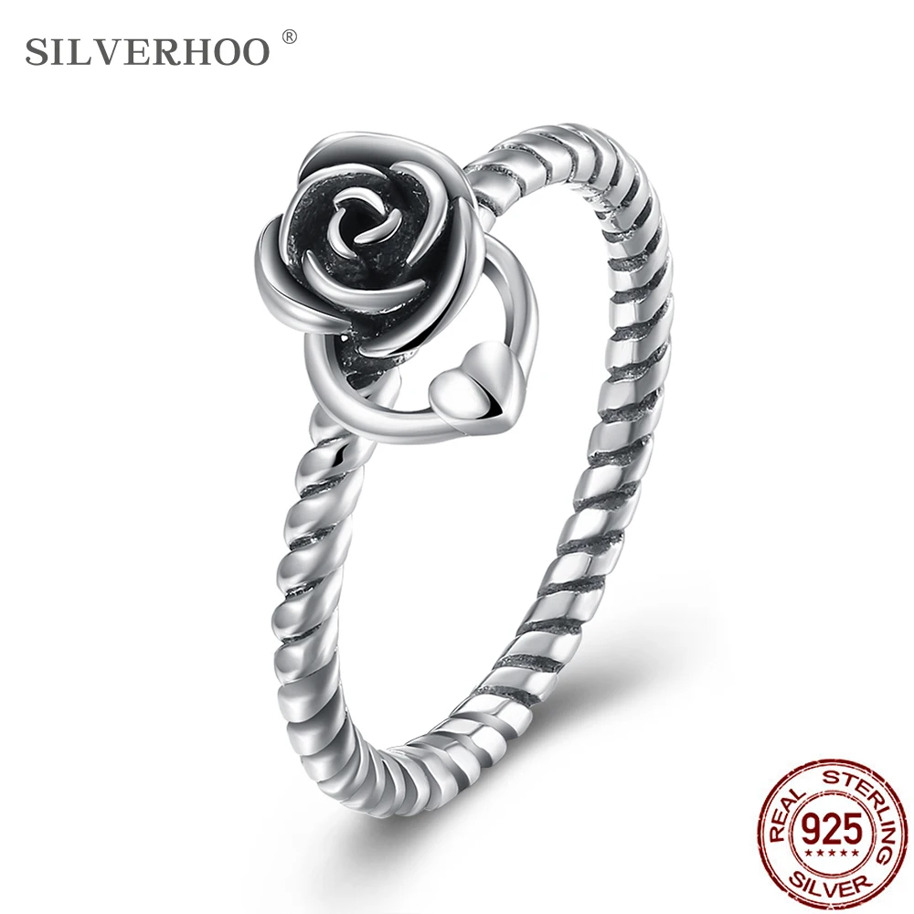 SILVERHOO 925 Sterling Silver Vintage Rose Flower Heart Finger Rings For Women Romantic Engagement Ring Fine Silver Jewelry 
SILVERHOO 925 Sterling Silver Vintage Rose Flower Heart Finger Rings For Women Romantic Engagement Ring Fine Silver Jewelry