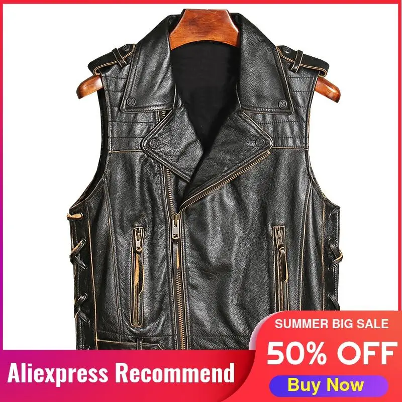 2021 Vintage Black Biker's Style Genuine Leather Vest Men Plus Size 4XL Real Cowhide Spring Slim Fit Short Motorcycle Coat
2021 Vintage Black Biker's Style Genuine Leather Vest Men Plus Size 4XL Real Cowhide Spring Slim Fit Short Motorcycle Coat