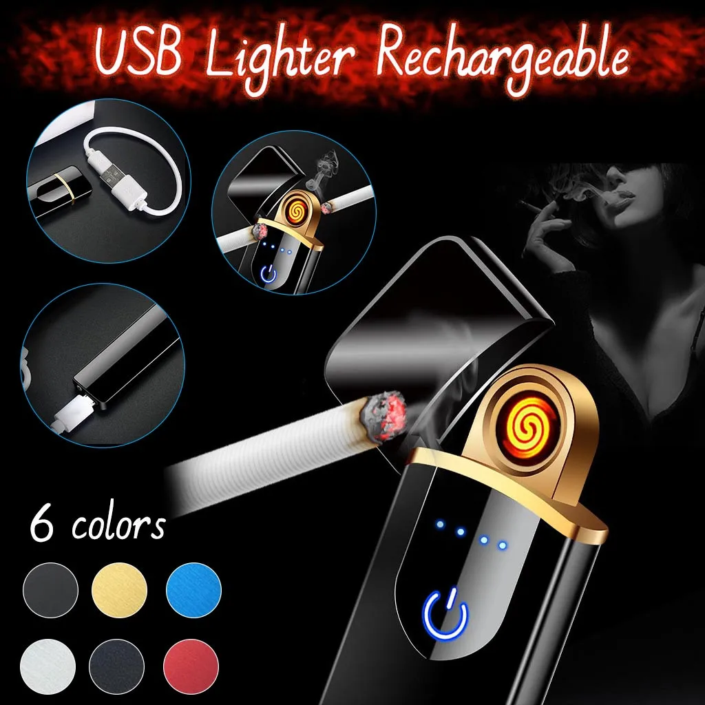 Перезаряжаемая USB ветрозащитная беспламенная электрическая зажигалка для сигарет с электронной зарядкой