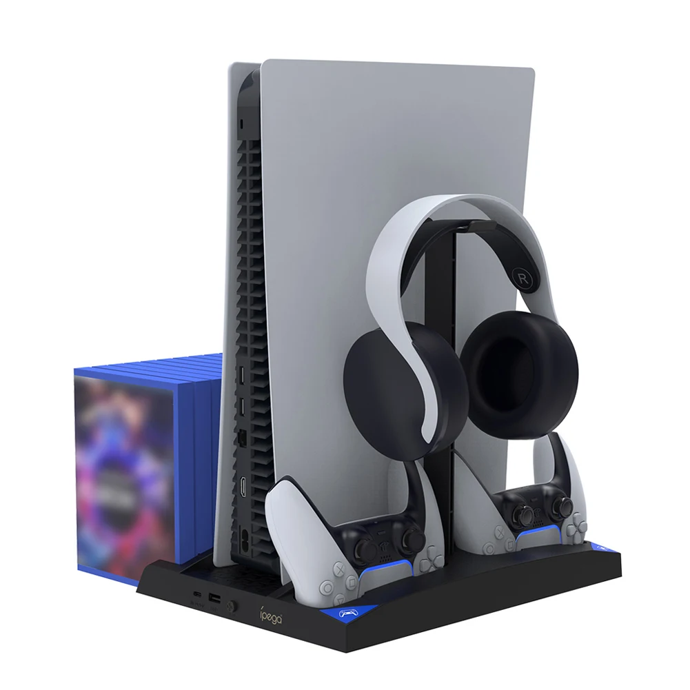 Game Console Cooling Fan Vertical Holder for Sony PS5 6 in 1 Dual Controller Charger Headphone Hanger Game Disc Storage Stand
Game Console Cooling Fan Vertical Holder for Sony PS5 6 in 1 Dual Controller Charger Headphone Hanger Game Disc Storage Stand