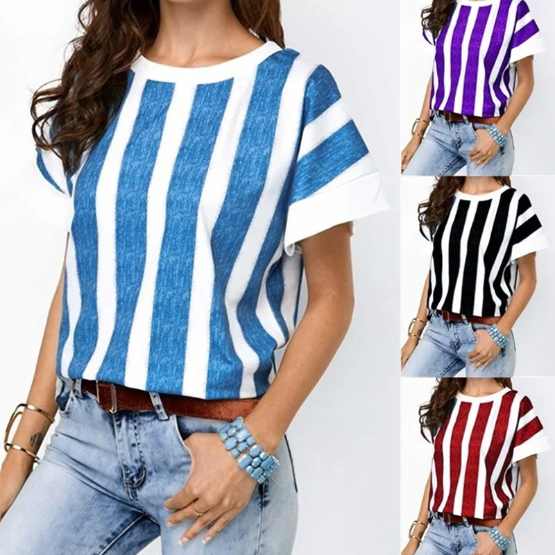 2020 European and American Explosions Casual Stripes Printed Short Sleeve T-shirt O-Neck Loose Large Size Top Women
2020 European and American Explosions Casual Stripes Printed Short Sleeve T-shirt O-Neck Loose Large Size Top Women