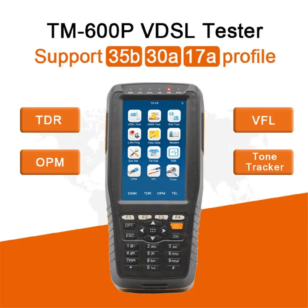 TM600P VDSL VDSL2 Full funciton Tester Support 35b 30a 17a profile ADSL WAN & LAN Tester With OPM+VFL+TDR+Tone Tracker
TM600P VDSL VDSL2 Full funciton Tester Support 35b 30a 17a profile ADSL WAN & LAN Tester With OPM+VFL+TDR+Tone Tracker