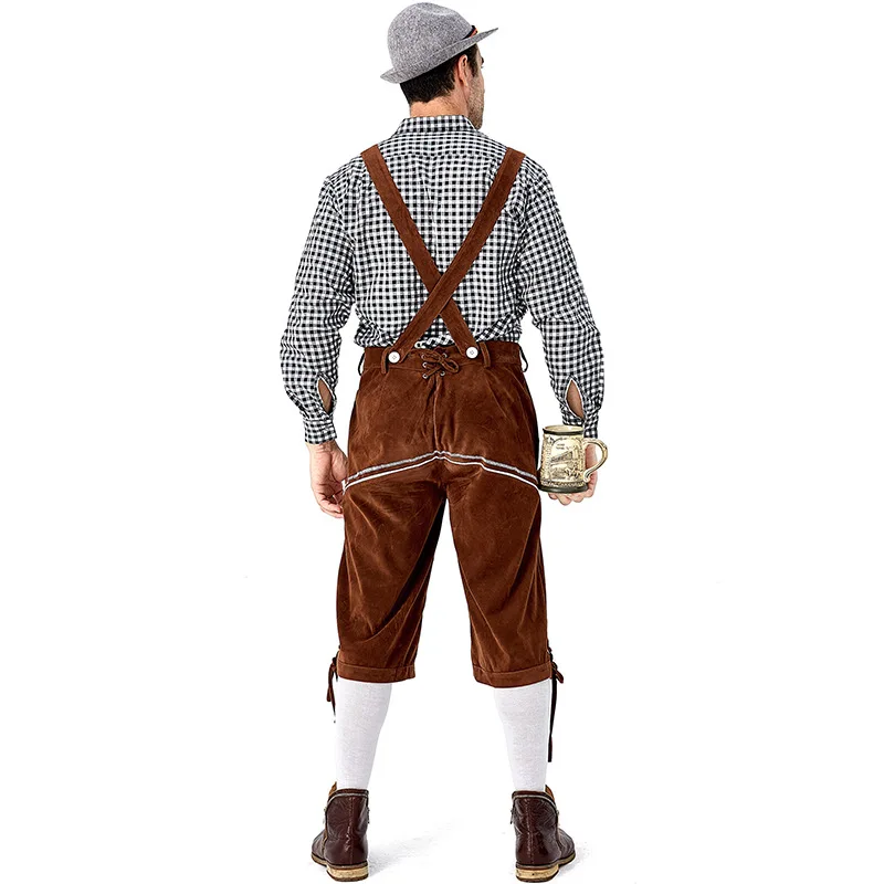German Traditional Beer Festival Couple Costume Black White Plaid Shirt Men's Brown Personality Beer Suspenders With Hat
German Traditional Beer Festival Couple Costume Black White Plaid Shirt Men's Brown Personality Beer Suspenders With Hat