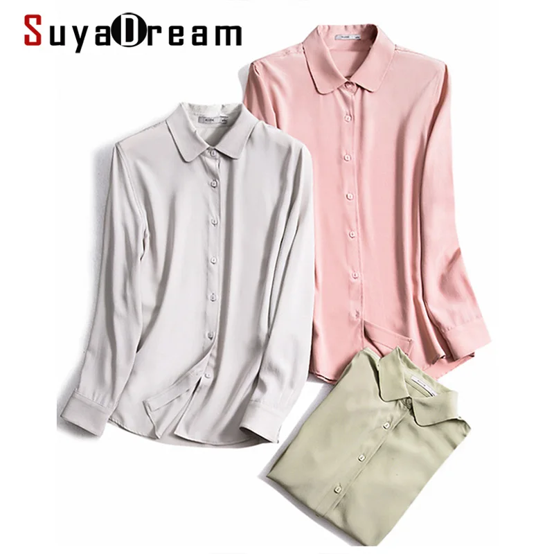 SuyaDream Solid Silk Blouse Women 23mm Silk Crepe Turn Down Collar Blouse Shirt 2020 Autumn Fall Office chic Shirts
SuyaDream Solid Silk Blouse Women 23mm Silk Crepe Turn Down Collar Blouse Shirt 2020 Autumn Fall Office chic Shirts