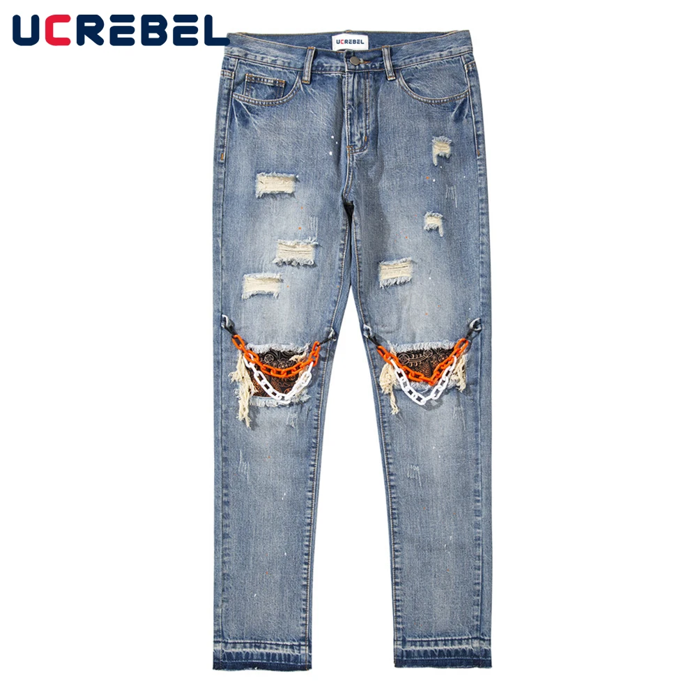 Ripped Denim Pants Mens High Street Distressed Jeans Streetwear Casual Chain Decoration Straight-leg Pants Trousers Men
Ripped Denim Pants Mens High Street Distressed Jeans Streetwear Casual Chain Decoration Straight-leg Pants Trousers Men