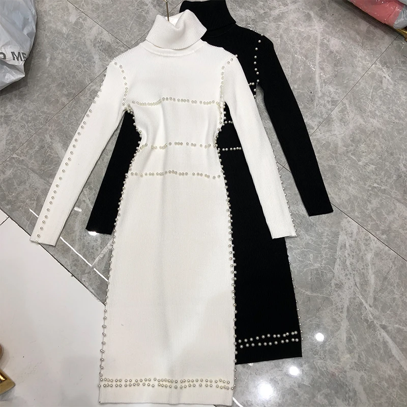 2021 spring new women's knitted long dress fashion temperament high neck pearl beaded long sleeve knitted dress women
2021 spring new women's knitted long dress fashion temperament high neck pearl beaded long sleeve knitted dress women