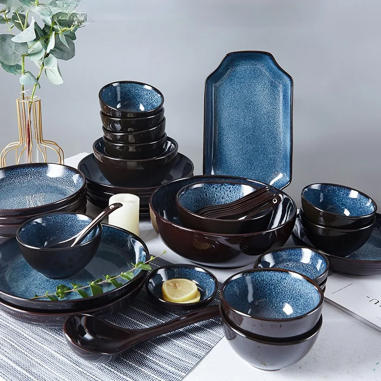 

Retro Luxury Plate Set Serving Chinese Style Porcelain Plate Set Soup Bowl Set Vaisselle Cuisine Dinnerware Set DI50PZ
