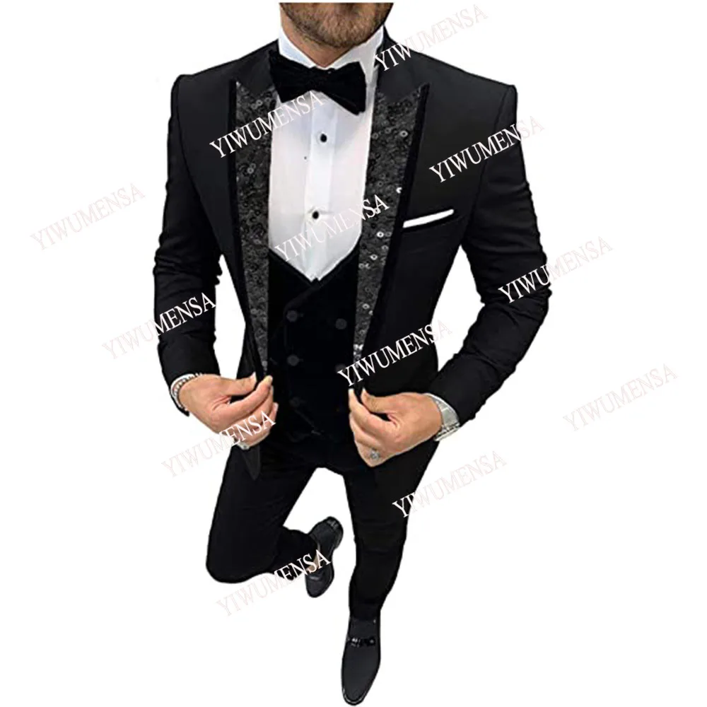 Groomsmen Wear Wedding Tuxedos Men's Suit Shinny Sequined Lapel Black Smoking Business Jacket&Vest&Pants Slim Fit Custom Made
Groomsmen Wear Wedding Tuxedos Men's Suit Shinny Sequined Lapel Black Smoking Business Jacket&Vest&Pants Slim Fit Custom Made
