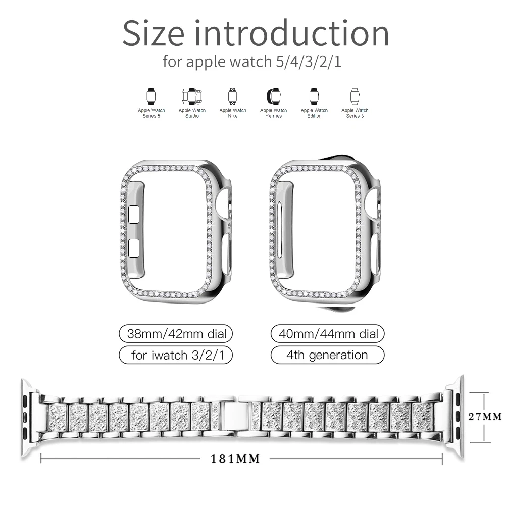 Strap + Case Metal Bracelet for Apple Watch 6/5/4 Band 40mm 44mm Diamond Bling 38mm 42mm Stainless Steel Strap for iwatch SE 321
Strap + Case Metal Bracelet for Apple Watch 6/5/4 Band 40mm 44mm Diamond Bling 38mm 42mm Stainless Steel Strap for iwatch SE 321