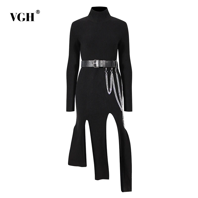 VGH Casual Slim Solid Patchwork Chain Dress Female Turtleneck Long Sleeve Irregular Gathered Waist Fashion Dresses For Women New
VGH Casual Slim Solid Patchwork Chain Dress Female Turtleneck Long Sleeve Irregular Gathered Waist Fashion Dresses For Women New
