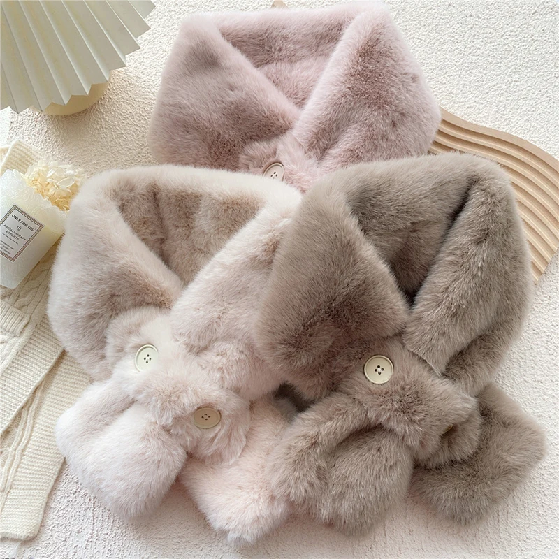 New Solid Color Neck Collar Muffler Bandana Women Winter Black White Faux Rabbit Fur Double Button Neck Warmer Scarfs for Ladies
New Solid Color Neck Collar Muffler Bandana Women Winter Black White Faux Rabbit Fur Double Button Neck Warmer Scarfs for Ladies
