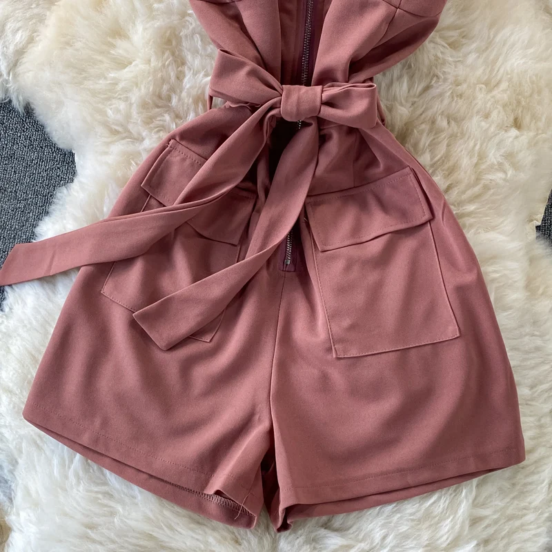 Women Sexy Beige/Khaki/Pink Romper Female Slash Neck Sleeveless Zipper Playsuits Korean Chic Wide Leg Pockets Jumpsuit Summer
Women Sexy Beige/Khaki/Pink Romper Female Slash Neck Sleeveless Zipper Playsuits Korean Chic Wide Leg Pockets Jumpsuit Summer