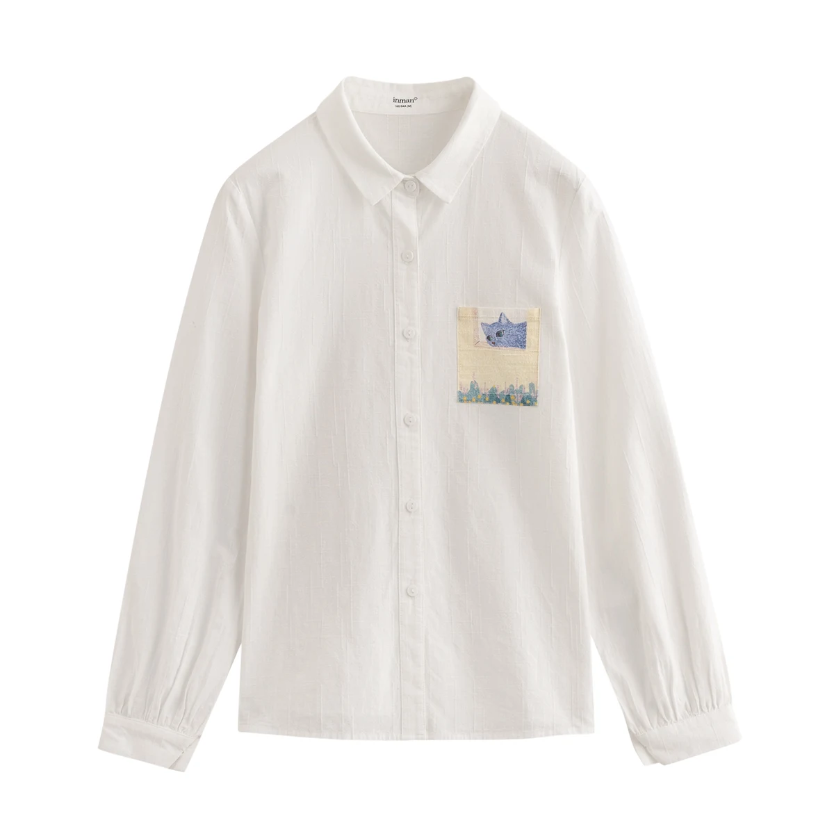 INMAN Winter Women's Cotton Cat Print Long Sleeve Lovely White Shirt