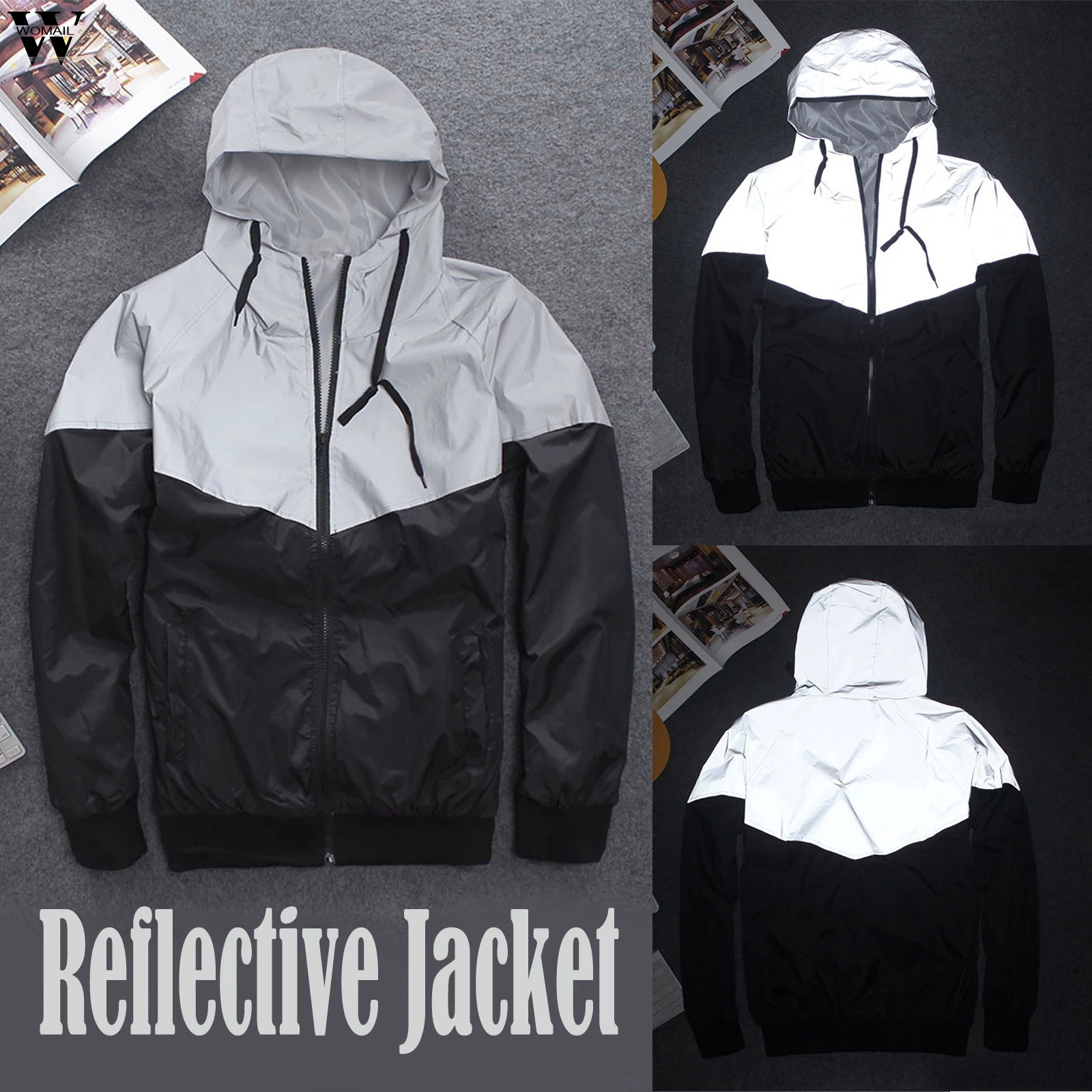 Womail Autumn New reflective jacket men women harajuku windbreaker jackets hooded hip-hop streetwear night shiny zipper coat 5XL
Womail Autumn New reflective jacket men women harajuku windbreaker jackets hooded hip-hop streetwear night shiny zipper coat 5XL