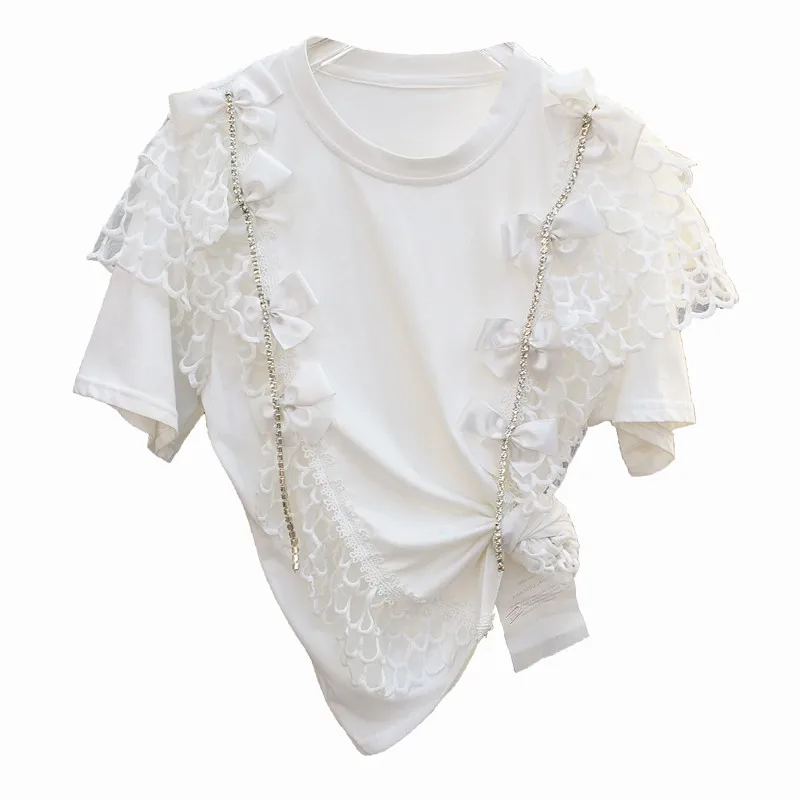 Summer New Short Sleeve T-shirt Women's Korean-Style Sweet Lace Stitching Three-Dimensional Bow All-Matching Tops Students
Summer New Short Sleeve T-shirt Women's Korean-Style Sweet Lace Stitching Three-Dimensional Bow All-Matching Tops Students