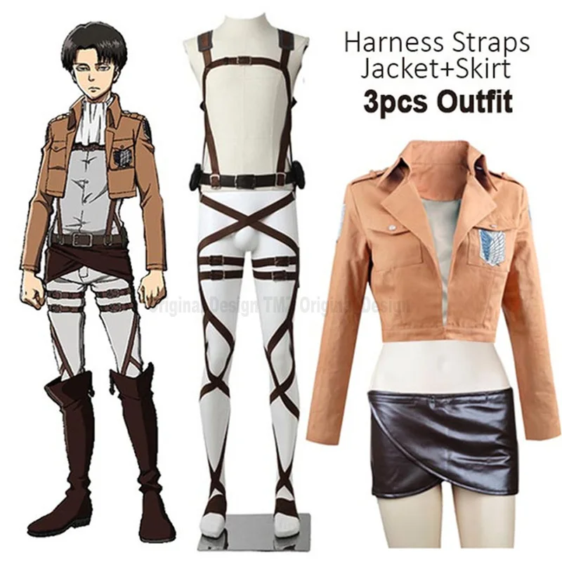 New Anime Attack on Titan Cosplay Shingeki no Kyojin Jacket Recon Corps Leather Skirt Hookshot Belts Suspenders Ackerman Costume 
New Anime Attack on Titan Cosplay Shingeki no Kyojin Jacket Recon Corps Leather Skirt Hookshot Belts Suspenders Ackerman Costume