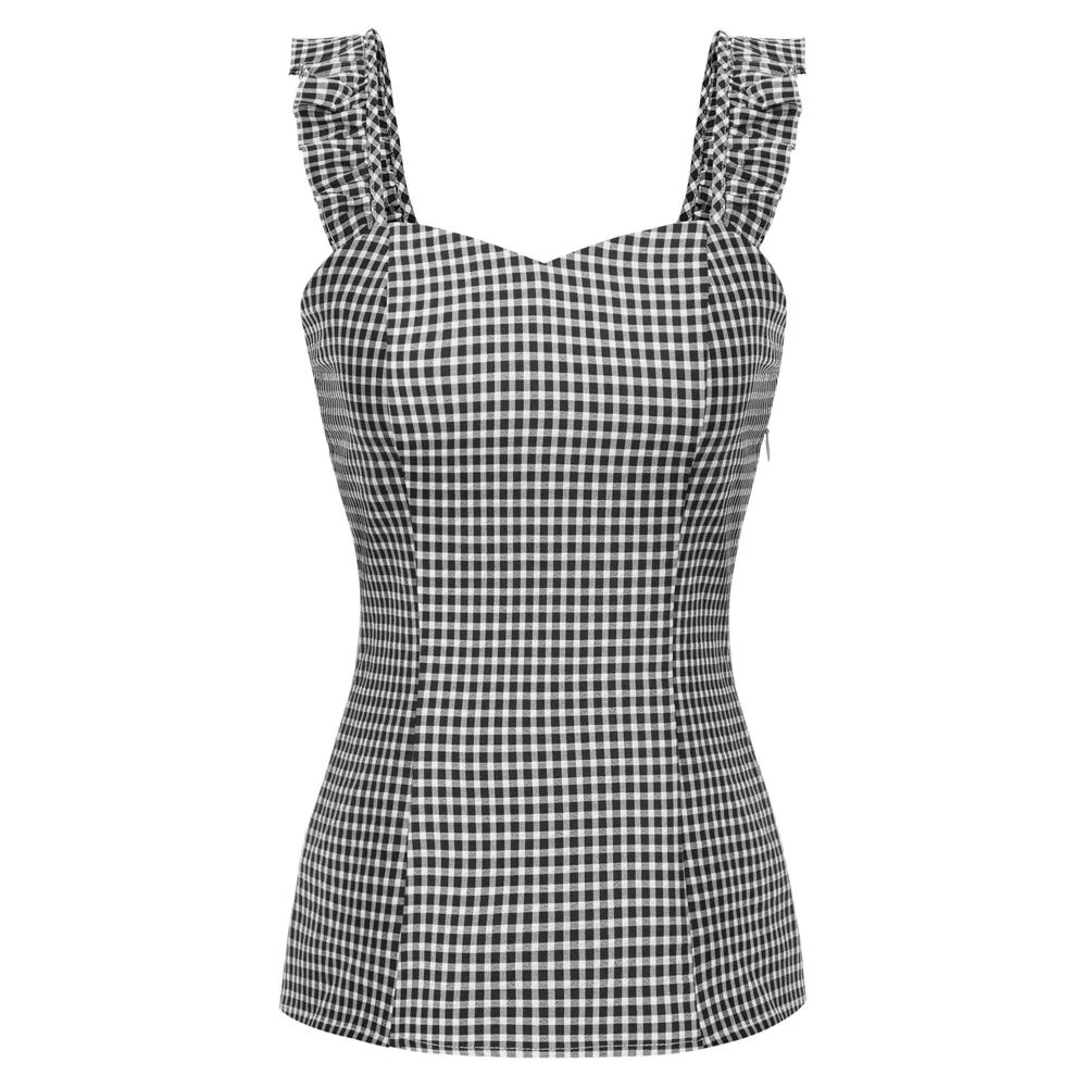 Tops Women's Summer Plaid Sleveless Top Ruffled Shoulder Sweet Tops Square Neck Femela Smocked Back Cloths Top Camis
Tops Women's Summer Plaid Sleveless Top Ruffled Shoulder Sweet Tops Square Neck Femela Smocked Back Cloths Top Camis