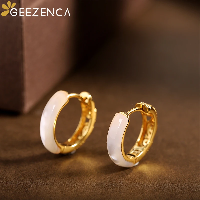 GEEZENCA 925 Sterling Silver Gold Plated White Shell Hoop Earrings For Women Minimalism Style Chic Circle Stud Earring Gift
GEEZENCA 925 Sterling Silver Gold Plated White Shell Hoop Earrings For Women Minimalism Style Chic Circle Stud Earring Gift
