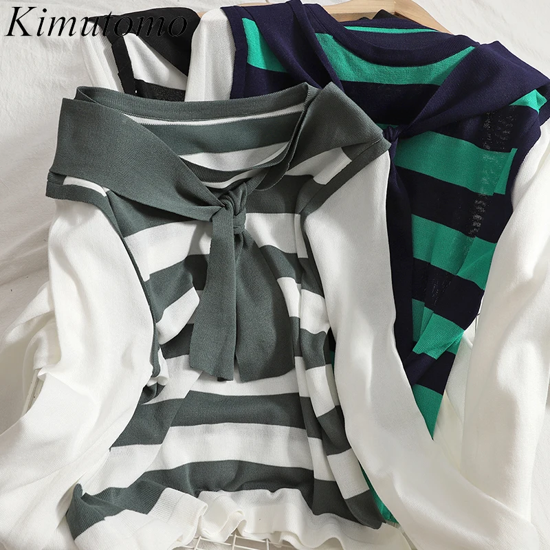 Kimutomo Casual Striped Pullover Women Long Sleeve O-neck Color Matching Bandage Shawl Knitted Sweater Thin Early Autumn Top
Kimutomo Casual Striped Pullover Women Long Sleeve O-neck Color Matching Bandage Shawl Knitted Sweater Thin Early Autumn Top
