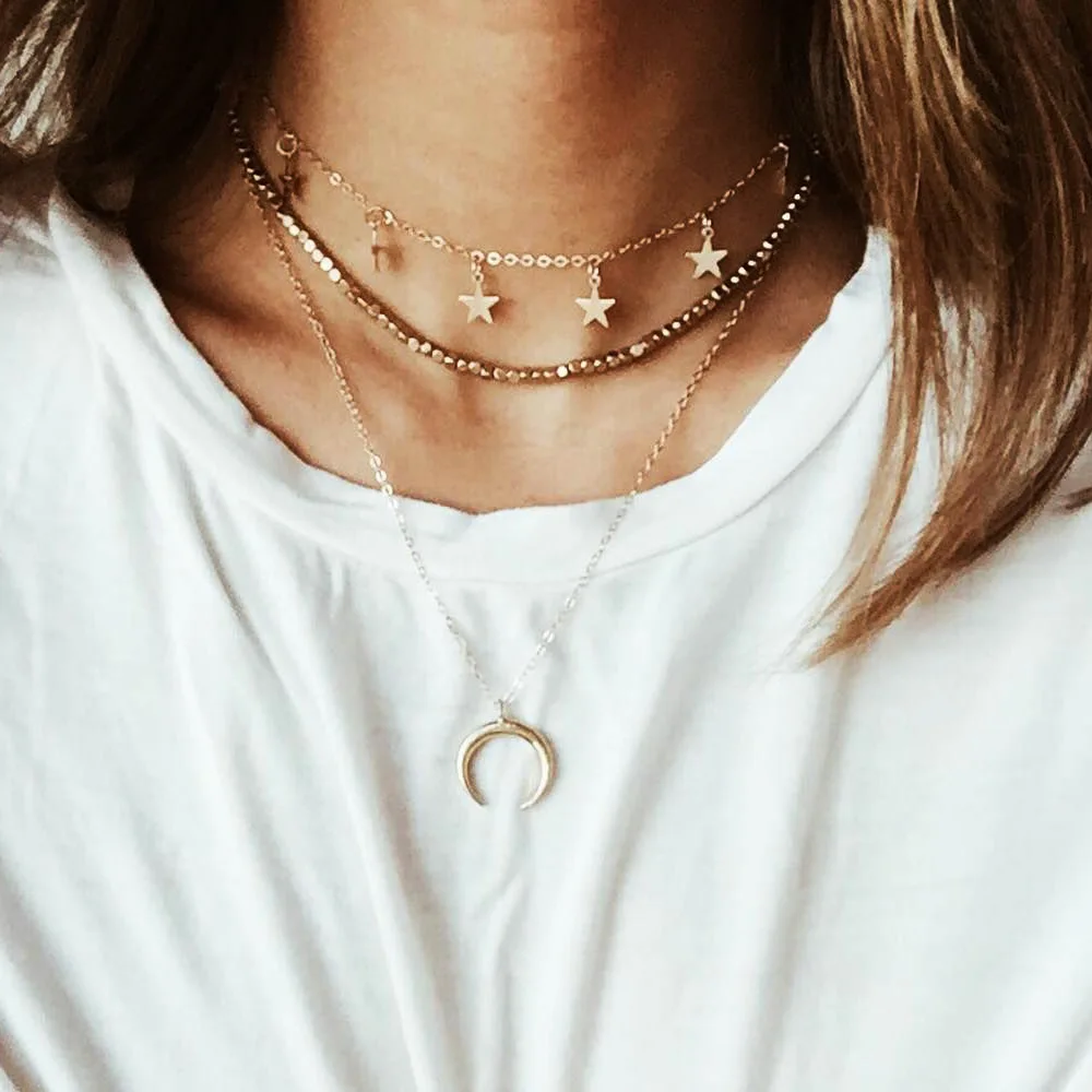 Bohemia Ethnic Gold Plating Alloy 3 Layers Moon and Stars Pendants Choker Necklace
Bohemia Ethnic Gold Plating Alloy 3 Layers Moon and Stars Pendants Choker Necklace