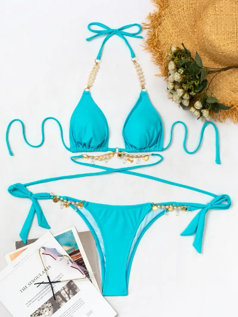 2021 European And American Pure Color Crystal Pearl Pendant Women's Swimsuit Strap For Sexy Swimsuit Bikini Swimming Beach Suit
2021 European And American Pure Color Crystal Pearl Pendant Women's Swimsuit Strap For Sexy Swimsuit Bikini Swimming Beach Suit