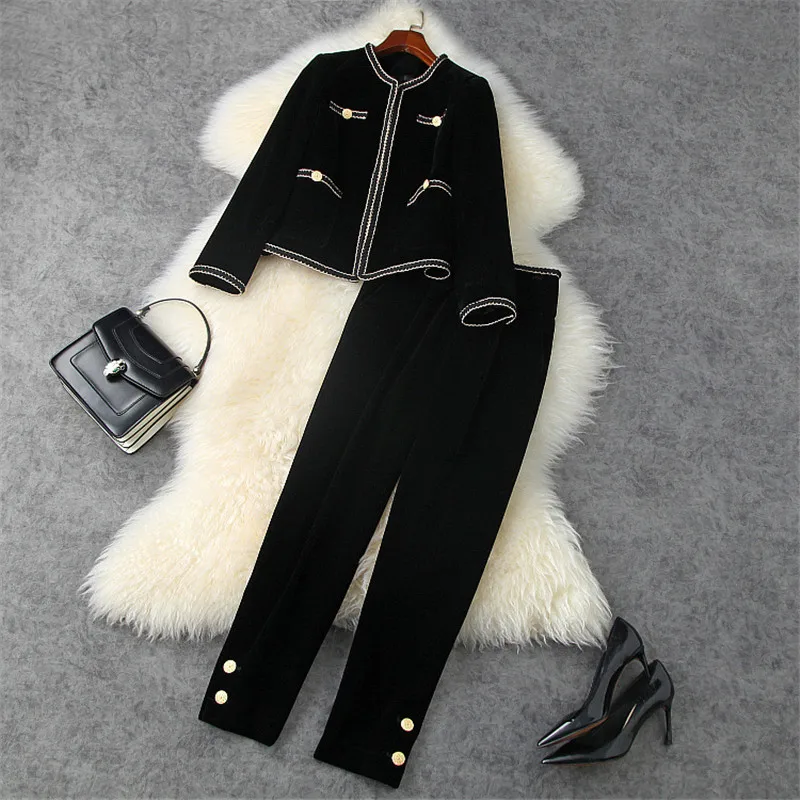 High Quality Fashion Fall Winter Runway Set Women 2021 Elegant Full Sleeve Vintage Velour Jacket and Pants Suit Office Twinset
High Quality Fashion Fall Winter Runway Set Women 2021 Elegant Full Sleeve Vintage Velour Jacket and Pants Suit Office Twinset