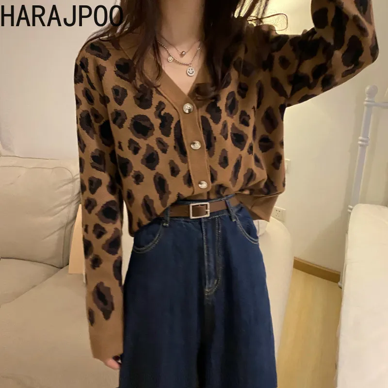 Harajpoo Female Clothes V Neck Leopard Print Long Sleeve Autumn Lazy 2021 New Loose Versatile Outer Wear Knit Harajuku Cardigan
Harajpoo Female Clothes V Neck Leopard Print Long Sleeve Autumn Lazy 2021 New Loose Versatile Outer Wear Knit Harajuku Cardigan