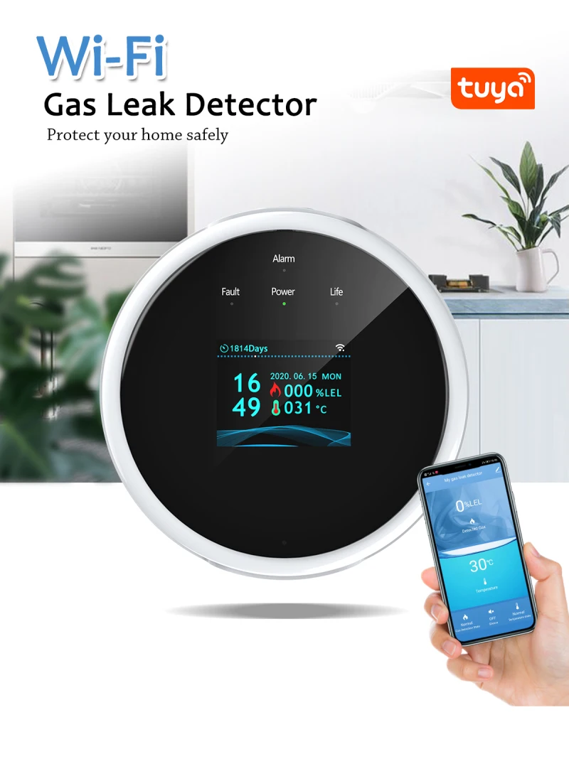 Tuya Wifi Smart Natural Gas Alarm Sensor With temperature function Combustible Gas Leak Detector LCD Display Smart Life App
Tuya Wifi Smart Natural Gas Alarm Sensor With temperature function Combustible Gas Leak Detector LCD Display Smart Life App