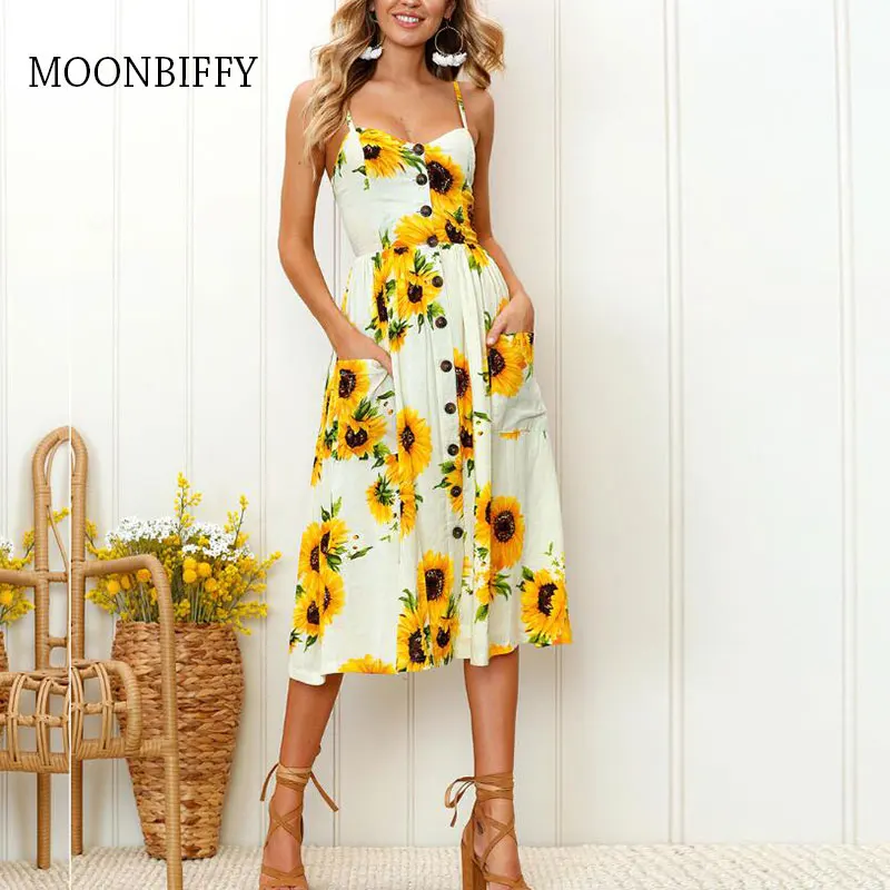 Sexy V Neck Backless Floral Summer Beach Dress Women White Boho Striped Button Sunflower Daisy Pineapple Party Midi Dresses
Sexy V Neck Backless Floral Summer Beach Dress Women White Boho Striped Button Sunflower Daisy Pineapple Party Midi Dresses