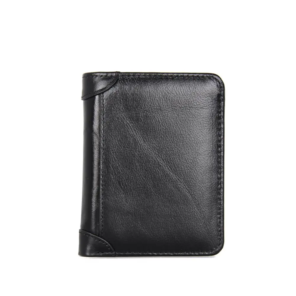 

Genuine Leather Men Short Wallet Real Crazy Horse Leather Anti-Theft Lining Vintage Male Purse Photo SIM Credit Card Holder