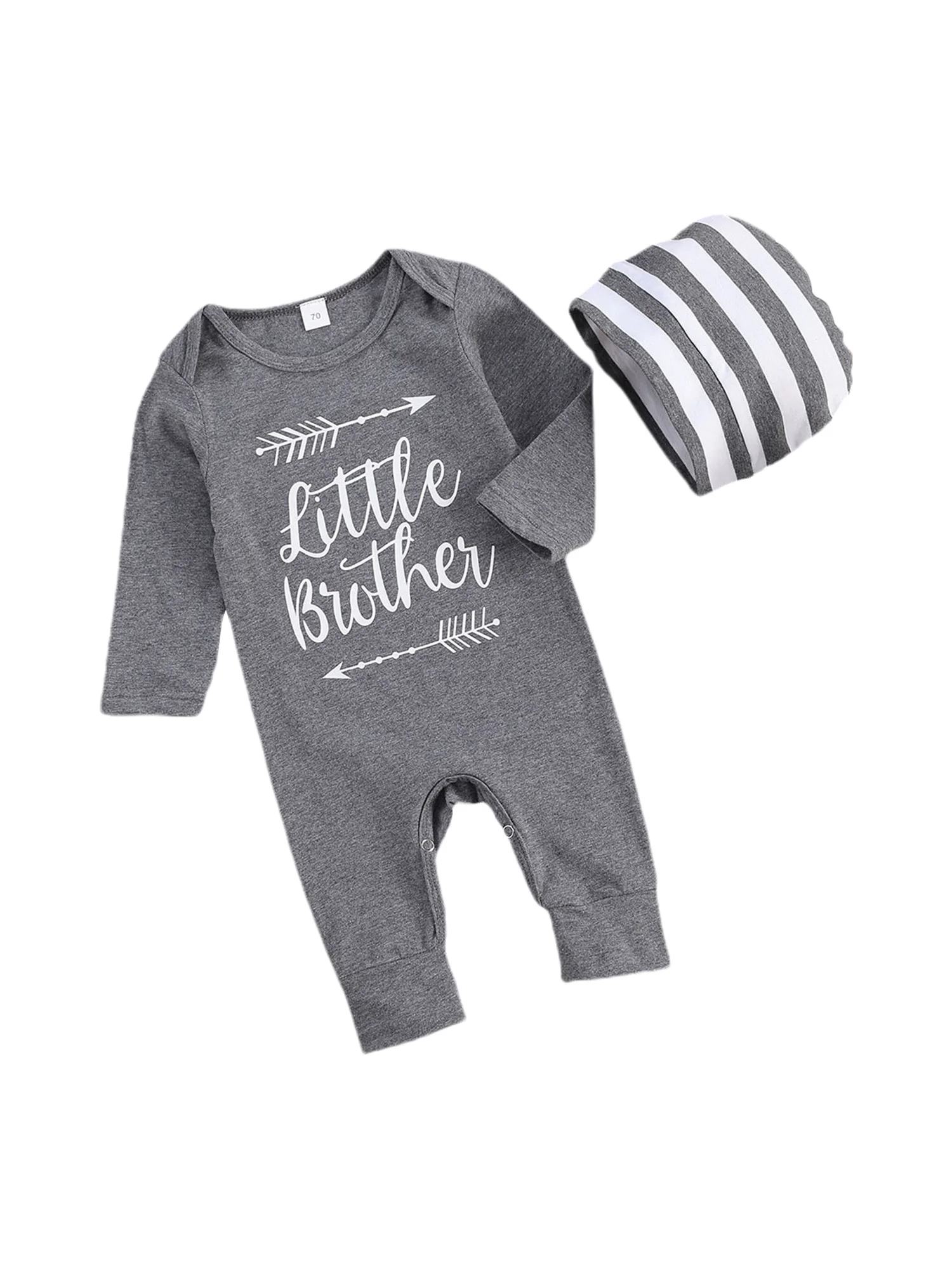 Baby Boys Long-sleeved Jumpsuit Unique Letter Print Round Neck One Piece Long Pants and Hat Bodysuits