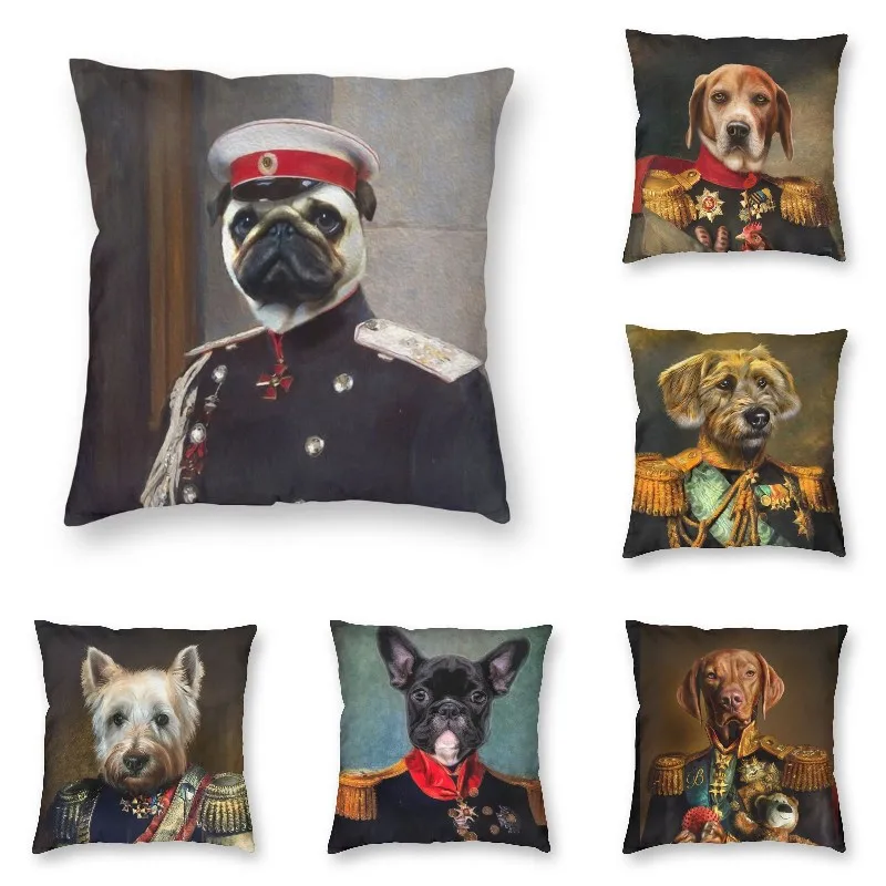 Luxury Pug Dog Portrait Cushion Cover for Sofa Polyester Regal Pet Vintage Pillow Case Decoration
Luxury Pug Dog Portrait Cushion Cover for Sofa Polyester Regal Pet Vintage Pillow Case Decoration