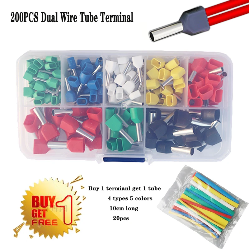 200pcs Dual Wire Tube Terminal Kit 2*0.5-6mm2 Ferrule Insulated Double Wiring Tubular Cable Connector Crimping Bootlace Suit Set
200pcs Dual Wire Tube Terminal Kit 2*0.5-6mm2 Ferrule Insulated Double Wiring Tubular Cable Connector Crimping Bootlace Suit Set